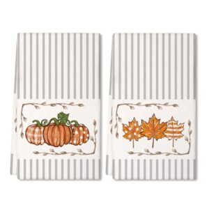 arkeny fall kitchen towels set of 2,orange pumpkin maple autumn dish towels 18x26 inch drying dishcloth,farmhouse home decoration ad116