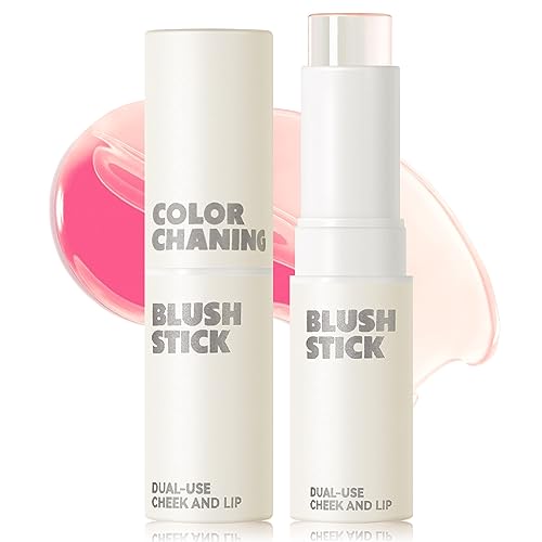 Jutqut Color Changing Blush Stick for Cheeks Makeup, Clear Blush PH Temperature Changing Pink Cream Blusher, Magic Waterproof Face Blush Stick, Natural Lightweight Multi-Use Lips and Cheek Tint