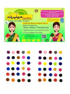 stylesindia sticker kumkum spot bindi tattoos breathable fabric, skin neutral ph, does not irritate skin, no gum marks on skin, round tilak pack of 2 flaps (multi-colour) (p7-6mm-regular)