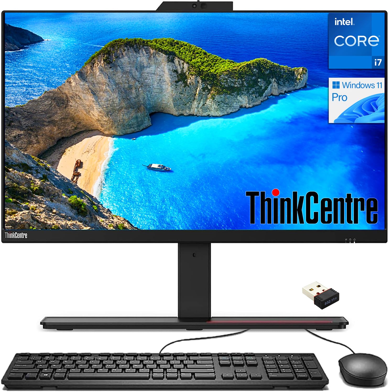 Lenovo High Performance ThinkCentre M90a All-in-One Desktop, 23.8" FHD IPS Desktop, Intel Core i7-10700 Up to 4.8GHz, 16GB RAM, 512GB SSD, Windows 11 Pro, with Wireless USB WiFi