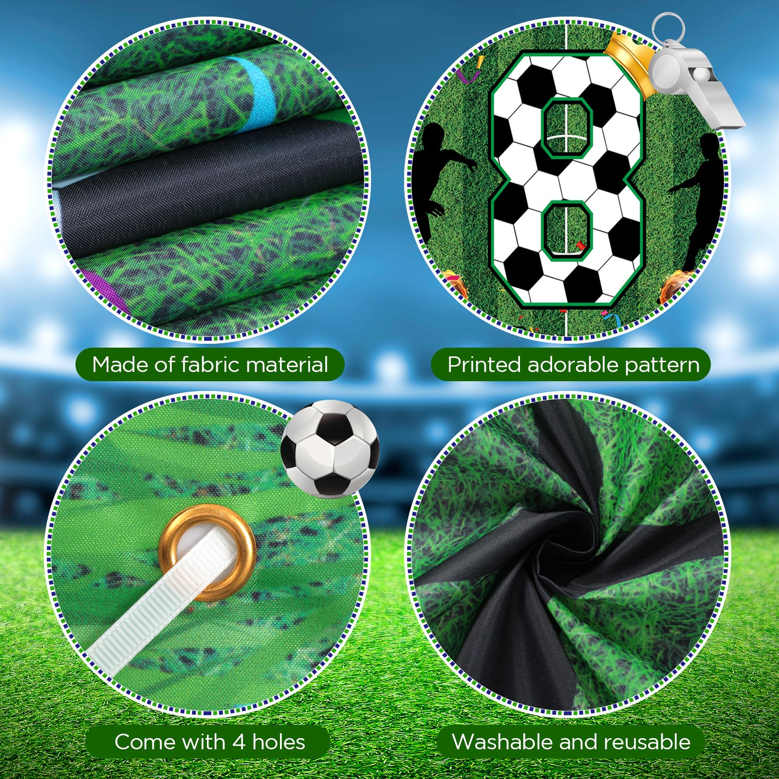 Soccer 8th Birthday Party Decorations Soccer Happy 8th Birthday Banner for Boys Kids Teens Large Sport Themed Birthday Banner for Soccer Football 8th Birthday Anniversary Party Supplies