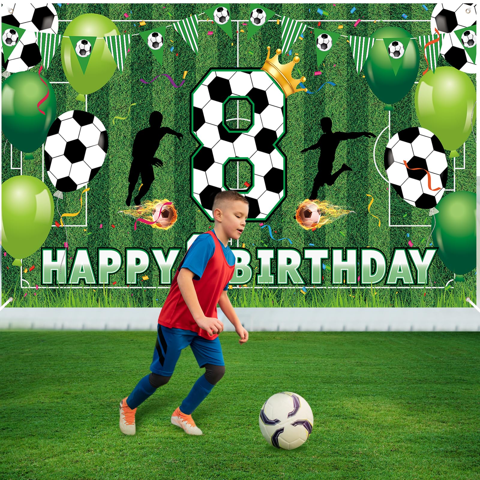 Soccer 8th Birthday Party Decorations Soccer Happy 8th Birthday Banner for Boys Kids Teens Large Sport Themed Birthday Banner for Soccer Football 8th Birthday Anniversary Party Supplies