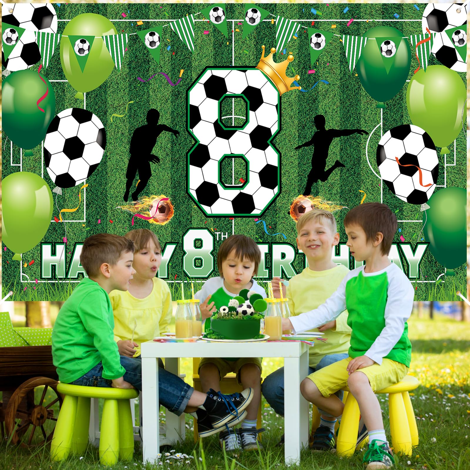 Soccer 8th Birthday Party Decorations Soccer Happy 8th Birthday Banner for Boys Kids Teens Large Sport Themed Birthday Banner for Soccer Football 8th Birthday Anniversary Party Supplies