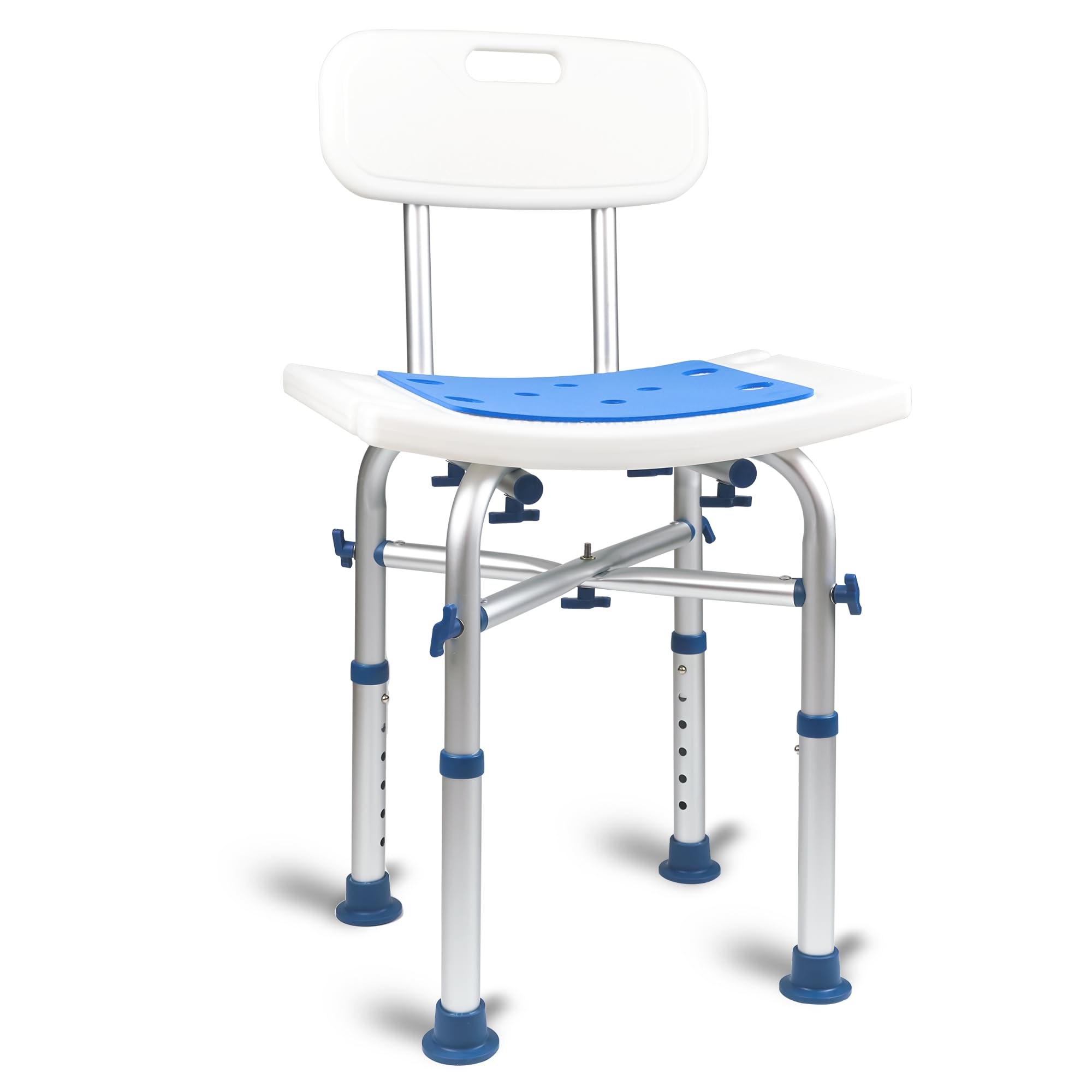 LandTale Shower Stool with Back Heavy Duty 500Lbs, Tool-Free Assembly, Anti-Slip, Sturdy Height Adjustable Bath Chair, Narrow Bathtub Shower Saet for Elderly, Senior, Handicap & Disabled