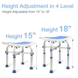 LandTale Shower Stool with Back Heavy Duty 500Lbs, Tool-Free Assembly, Anti-Slip, Sturdy Height Adjustable Bath Chair, Narrow Bathtub Shower Saet for Elderly, Senior, Handicap & Disabled