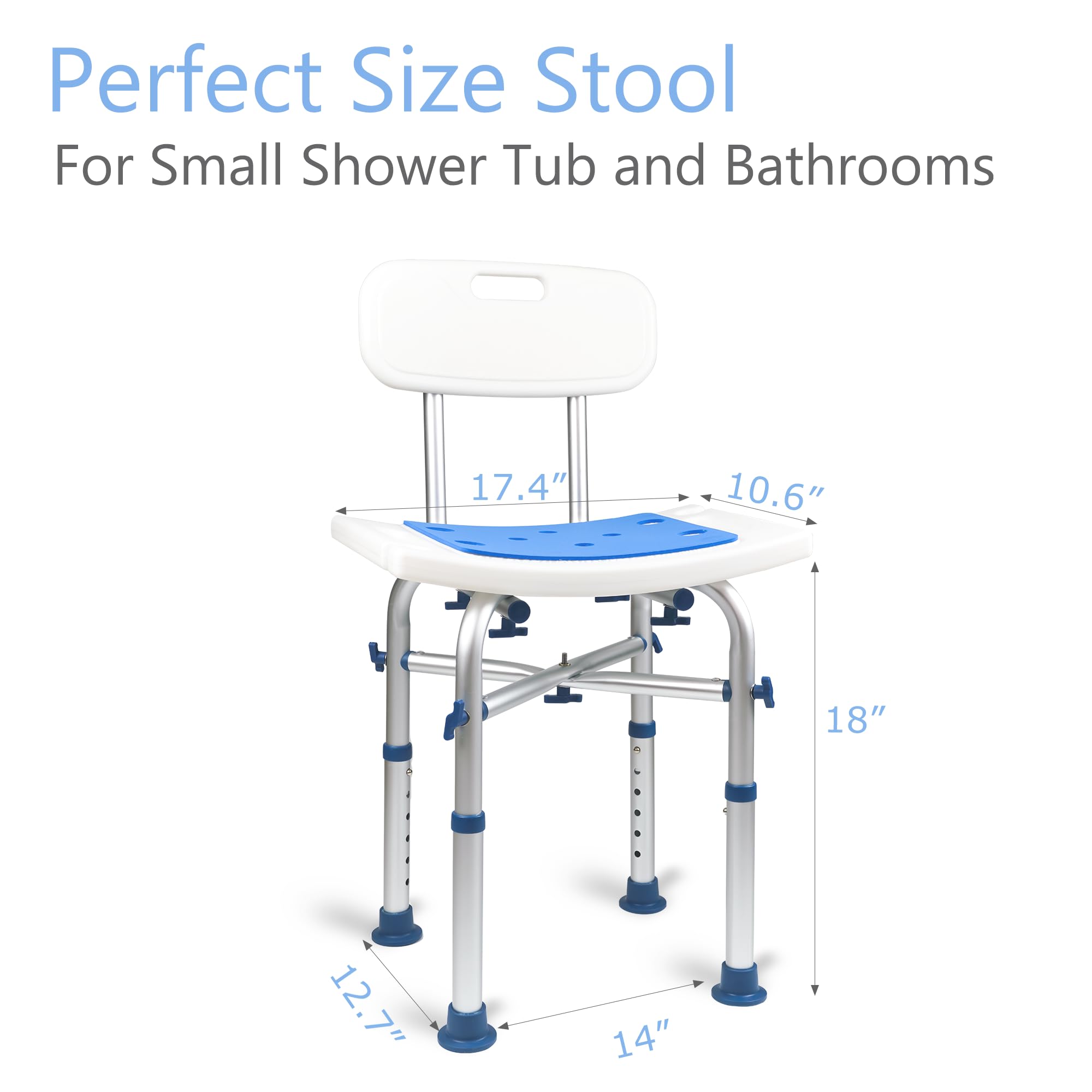 LandTale Shower Stool with Back Heavy Duty 500Lbs, Tool-Free Assembly, Anti-Slip, Sturdy Height Adjustable Bath Chair, Narrow Bathtub Shower Saet for Elderly, Senior, Handicap & Disabled