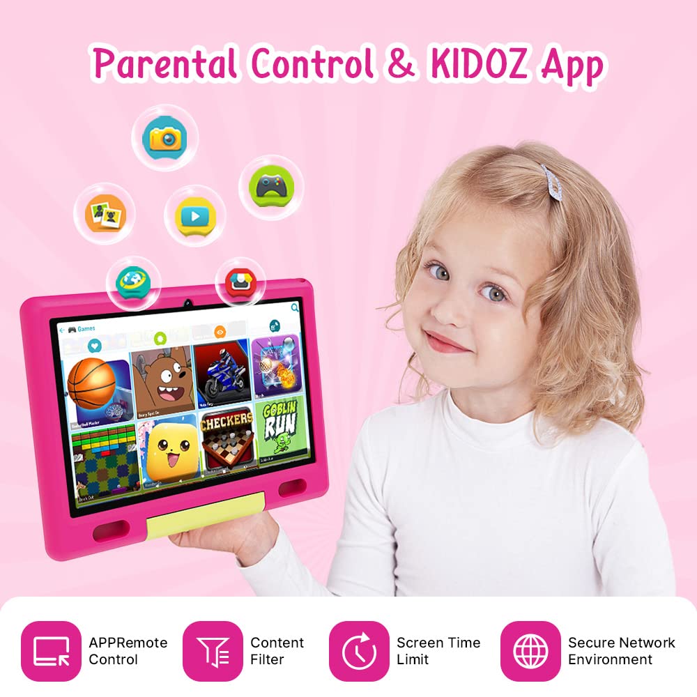 ApoloSign Android 13 Kids Tablet: 10.1" Display, 2GB RAM, 32GB ROM, 5MP Camera, Parental Controls, Shockproof Case-Stand