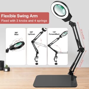 NAKOOS 10X Magnifying Glass with Light and Stand, 2200 Lumens LED Magnifying Lamp with Light, Upgraded 5 Lighting Modes Stepless Dimmable Magnifier Light with Clamp Non-Tipping Head for Close Work