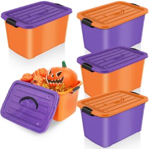 abbylike 37 quarts halloween storage bin holiday seasonal storage totes with lids orange purple halloween ornament storage containers for halloween home organization holiday decoration(4 pack)