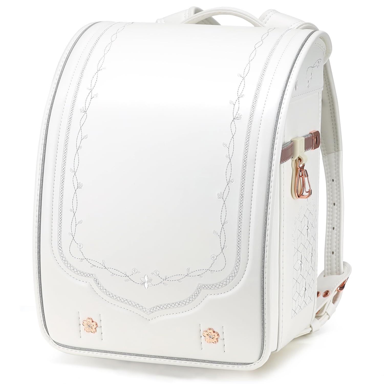 Baobab's wish Ransel Randoseru Backpack Semi-automatic satchel Japanese Elementary school bag for girls boys PU bab-rdjn01 (New White)