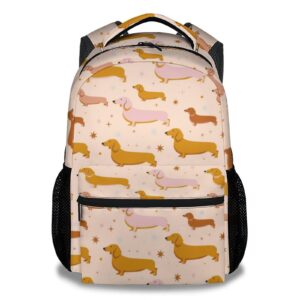coopasia dachshund backpacks for boys girls, 16 inch cute dog backpack for school, orange, adjustable straps, durable, lightweight, large capacity bookbag for kids