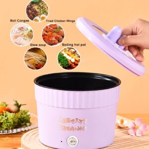 Mini Electric Cooker, Multifunctional Small Pot, Versatile Electric Hot Pot, 1.2L Multi Cooker Pan With Lid & Phone Holder,Portable Ramen Pot Cooker for Small Household Hot Pot (Purple)