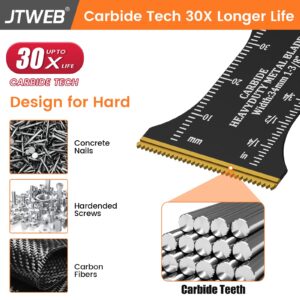 JTWEB Carbide Oscillating Tool Blades, Carbide Oscillating Saw Blades Multitool Blades Heavy Duty for Hard Material, Hardened Metal, Steel Nails, Bolts, Screws, Universal Multi Tool Blades Kits