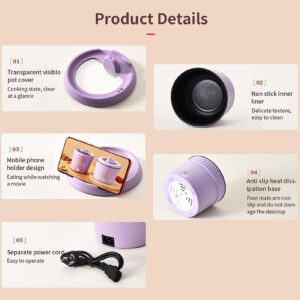 Mini Electric Cooker, Multifunctional Small Pot, Versatile Electric Hot Pot, 1.2L Multi Cooker Pan With Lid & Phone Holder,Portable Ramen Pot Cooker for Small Household Hot Pot (Purple)