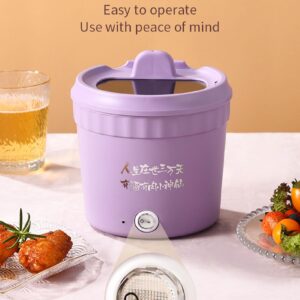 Mini Electric Cooker, Multifunctional Small Pot, Versatile Electric Hot Pot, 1.2L Multi Cooker Pan With Lid & Phone Holder,Portable Ramen Pot Cooker for Small Household Hot Pot (Purple)