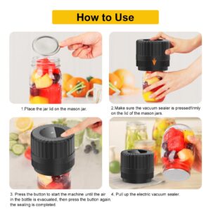 Electric Mason Jar Vacuum Sealer Kit for Wide and Regular Mouth, HUIJUTCHEN Cordless Mason Jar Sealer Vacuum Kit with LED Display for Power, Work Time, Auto Mason Jar Sealer Vacuum Kit for Foodsaver