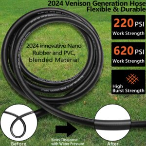 Hybrid Garden Hose 100 ft x 5/8 in Heavy Duty Water Hoses,Flexible and Durable,No Leaking PVC,Rubber Hose with PVC Reliefs for Backyard,3/4'' Solid Brass Fittings