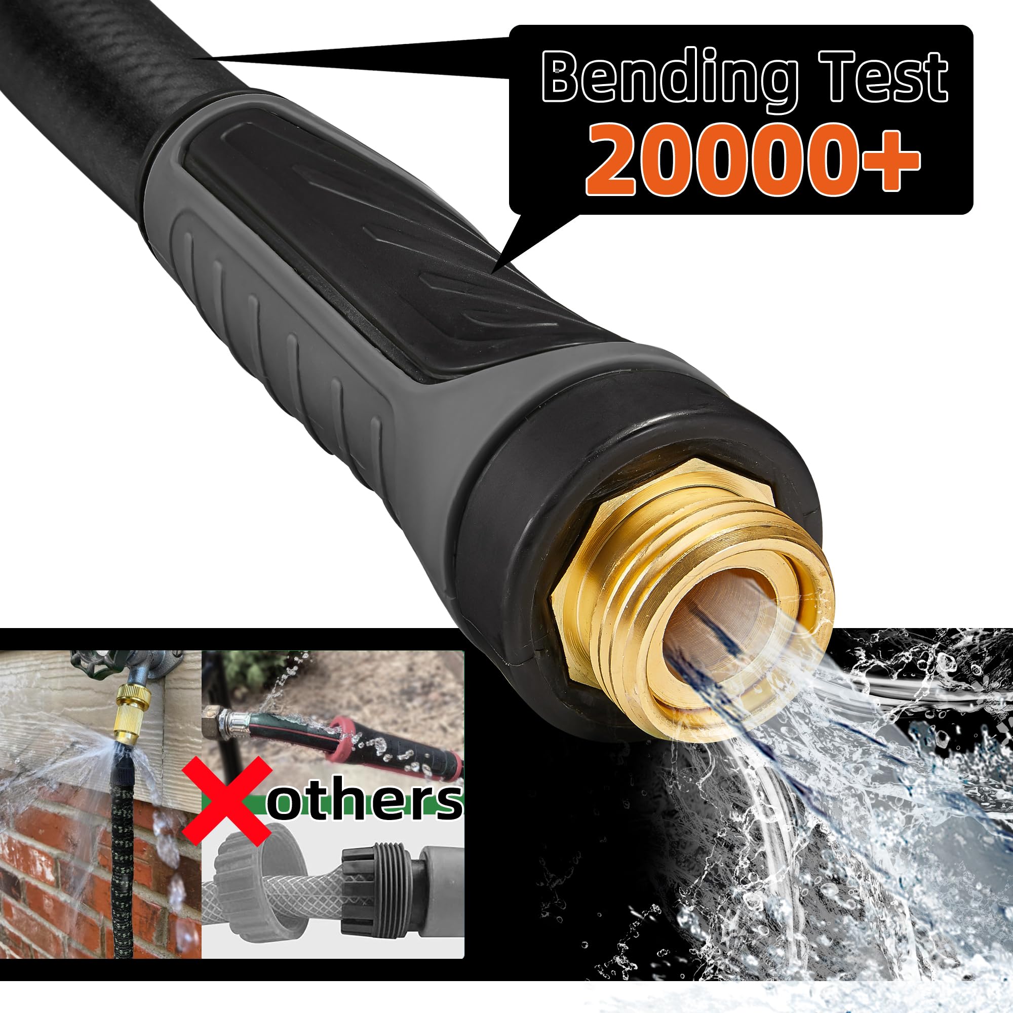 Hybrid Garden Hose 100 ft x 5/8 in Heavy Duty Water Hoses,Flexible and Durable,No Leaking PVC,Rubber Hose with PVC Reliefs for Backyard,3/4'' Solid Brass Fittings