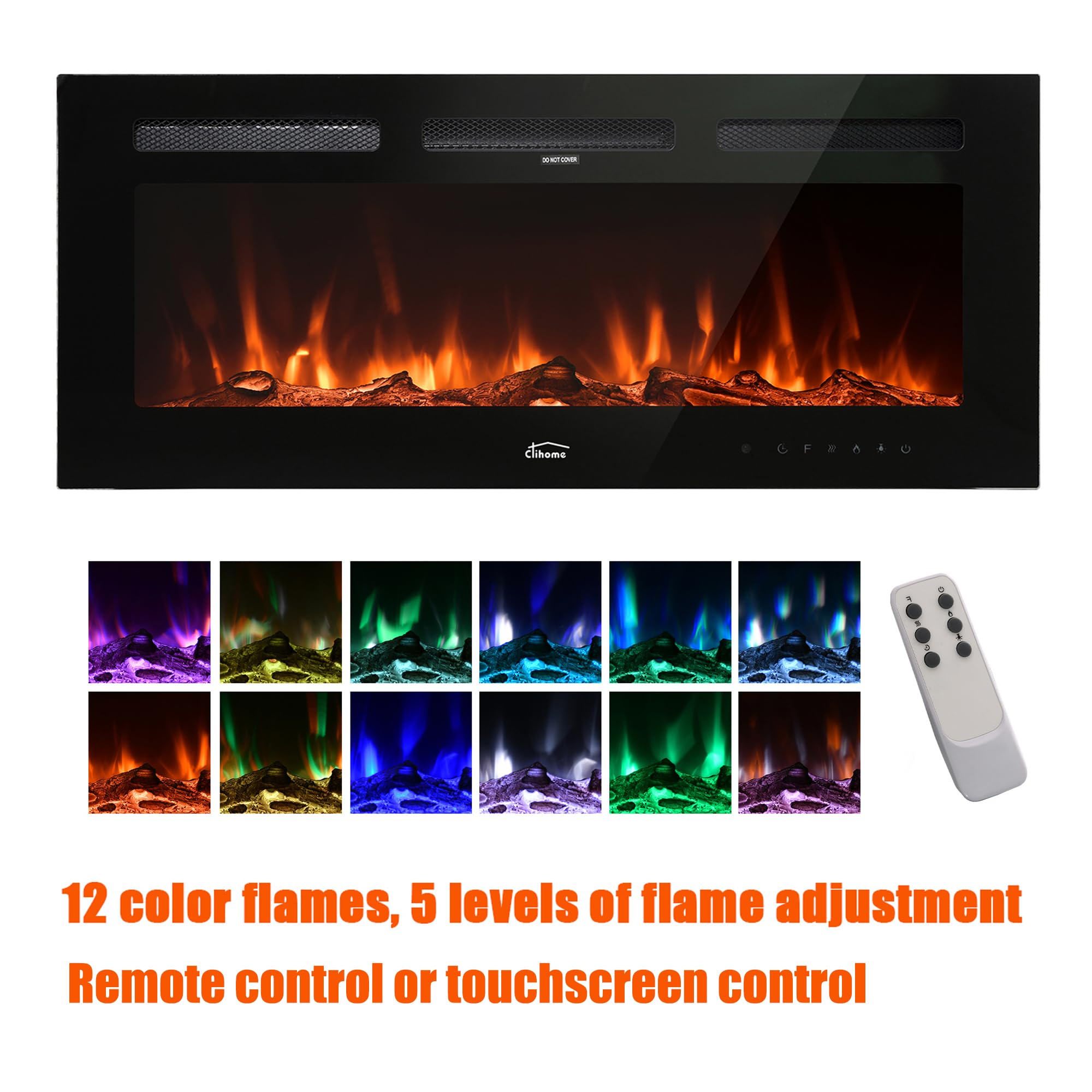 Clihome 72in Electric Fireplace Fire Places Electric Fireplace Inserts Electric Fireplace Heater Fireplace Decor Fireplace Heater with Timer, Remote Control, Adjustable Flame Color 750/1500W