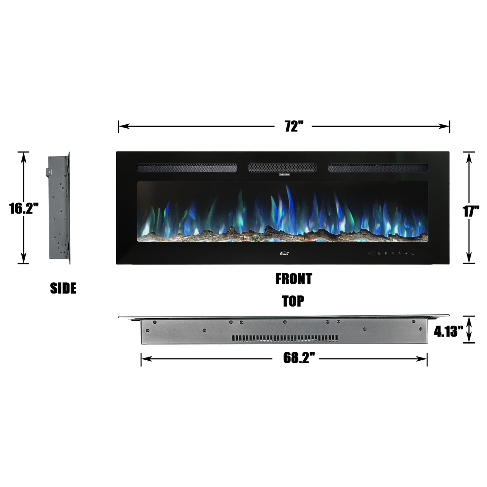 Clihome 72in Electric Fireplace Fire Places Electric Fireplace Inserts Electric Fireplace Heater Fireplace Decor Fireplace Heater with Timer, Remote Control, Adjustable Flame Color 750/1500W