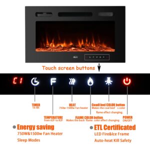 Clihome 72in Electric Fireplace Fire Places Electric Fireplace Inserts Electric Fireplace Heater Fireplace Decor Fireplace Heater with Timer, Remote Control, Adjustable Flame Color 750/1500W