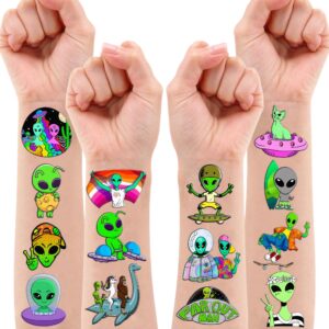 96PCS Cute Alien Temporary Tattoos Themed Birthday Party Decorations Supplies Favors Decor Funny Outer Space Galaxy Stickers Tattoo Gifts for Girls Boys School Prizes Carnival Halloween Christmas