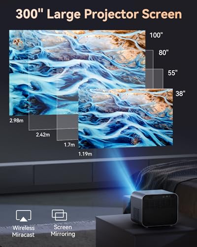 Projector 4K with WiFi and Bluetooth, SUREWHEEL Auto Focus 20000Lumens 800ANSI Outdoor Movie Projector, Native 1080P Portable Projector, 50% Zoom Home Theater Proyector for iOS/Android/TV Srick/PC