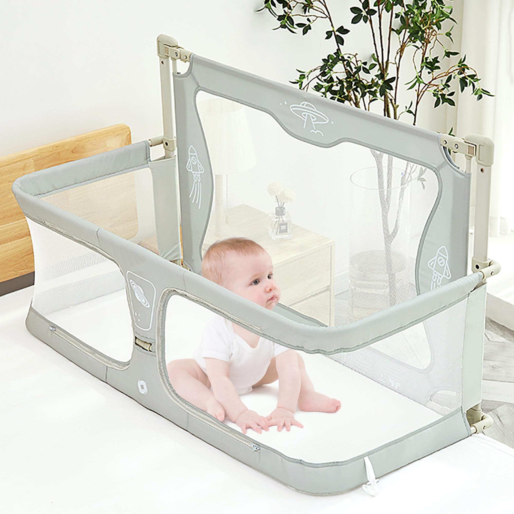 3 In 1 Baby Bedside Crib, Portable Crib,120x50cm,for Cosleeping Baby Bed,next To Me Crib,baby Side Sleeper, For Cosleeper In Bed,soft Washable Liner Cover And Sturdy Aluminum Alloy,Easy To Assemble (