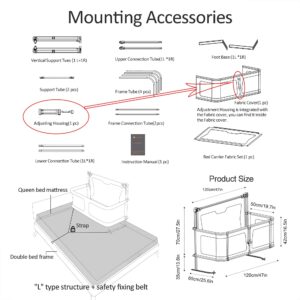 3 In 1 Baby Bedside Crib, Portable Crib,120x50cm,for Cosleeping Baby Bed,next To Me Crib,baby Side Sleeper, For Cosleeper In Bed,soft Washable Liner Cover And Sturdy Aluminum Alloy,Easy To Assemble (