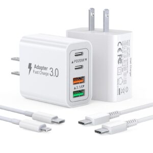 2 pack usb c charger, 40w 4-port fast usb c wall charger block dual port pd+qc plug multiport charging block for iphone15 14 13 12 11 pro max xs xr 8 7,ipad, samsung,tablet(with 2pack 6.6ft cable)