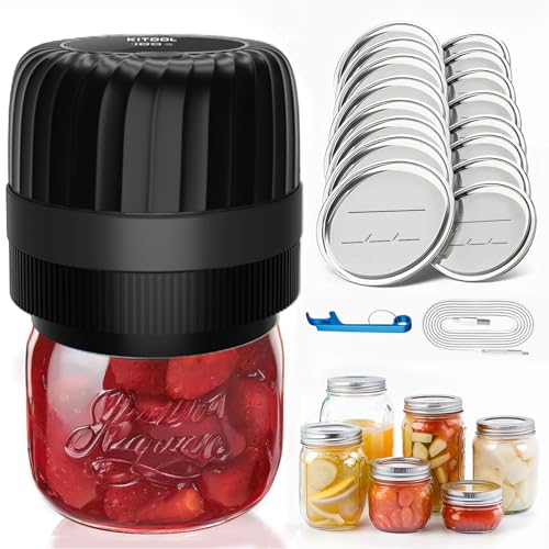 KITOOL Electric Mason Jar Vacuum Sealer Kit for Wide-Mouth & Regular-Mouth Mason Jars, Food Saver Vacuum Canning Sealer Machine Includes 16 Jar Lids