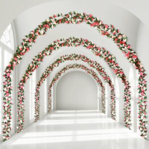 xunyee 24 pcs 189ft flower garland artificial rose vines hanging rose ivy hanging fake rose vines garland decorations for room wedding birthday christmas wall arch garden background decor(pink)