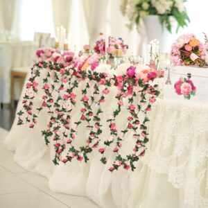 XunYee 24 Pcs 189Ft Flower Garland Artificial Rose Vines Hanging Rose Ivy Hanging Fake Rose Vines Garland Decorations for Room Wedding Birthday Christmas Wall Arch Garden Background Decor(Pink)