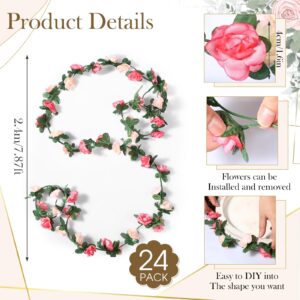 XunYee 24 Pcs 189Ft Flower Garland Artificial Rose Vines Hanging Rose Ivy Hanging Fake Rose Vines Garland Decorations for Room Wedding Birthday Christmas Wall Arch Garden Background Decor(Pink)