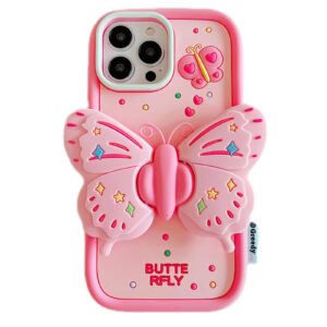 15 pro max case for iphone 14 pro max case cute iphone 15 pro max case with kickstand 3d butterfly silicone girls women phone cases cover lens shockproof protector for iphone 14 pro max (14 pro max)