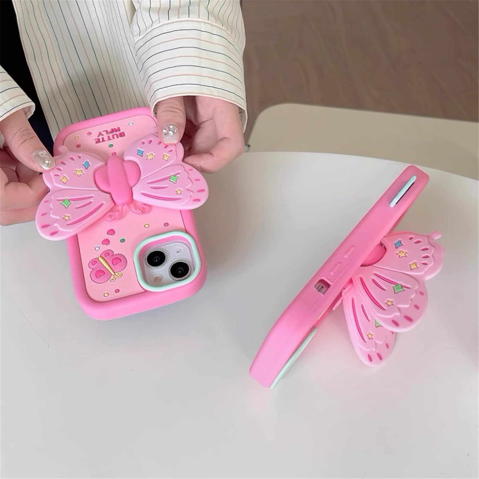 15 Pro Max Case for iPhone 14 Pro Max Case Cute iPhone 15 Pro Max Case with Kickstand 3D Butterfly Silicone Girls Women Phone Cases Cover Lens Shockproof Protector for iPhone 14 Pro Max (14 Pro Max)