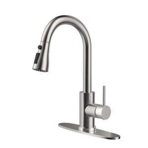 basdehen single handle high arc brushed nickel pull out kitchen faucet, single level stainless steel kitchen sink faucet with pull down sprayer and 10 inch deck (brushed nickel)