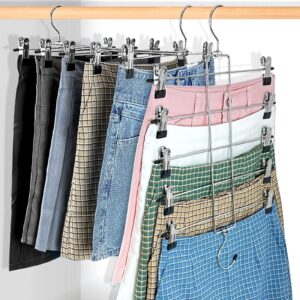 3 piece skirt hangers,pants hangers space saving,hanges with clips 5 tier,closet organizers and storage magic hangers,clothes hangers space saver,closet organization for skirt,trousers,jeans,legging