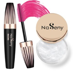 naseny waterproof pink mascara volume and length,5d silk fiber mascara clear eyebrow gel keep brows stay in place all day,brow freeze goes a long way creat full voluminous eye makeup looking