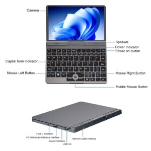 DAUERHAFT 8 Inch PC Notebook, LPDDR5 12GB RAM Full Featured Foldable Mini Laptop Touch Screen 100‑240V Fast Charging with Stylus for Work for Windows 10 11 Supported (12GB+256GB US Plug)
