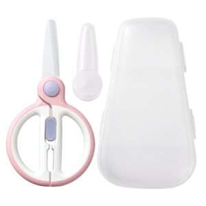 artenny kids food scissors, ceramic baby food scissors with case travel, portable toddler food scissors with safety lock (a)