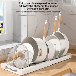 Expandable Pot and Pan Organizer for Cabinet,Anti Slip Adjustable Dividers Pot Lid Rack Holder for Cabinet Kitchen Cookware Bakeware Plate