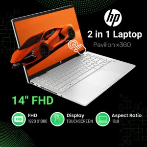 HP Pavilion x360 2 in 1 Laptop, 14" FHD Touchscreen, 12th Gen Intel 10-Core i5-1235U(Beat i7-1195G7), 8GB RAM - 1TB SSD, Stylus, Backlit Keyboard, Fingerprint, Alexa, WiFi 6, Windows 11 Home, Silver