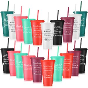 zhehao 20 pcs thank you cup tumblers employee appreciation gifts bulk, 24 oz plastic coffee cups with straws and lids, team gifts for staff coworker friends(bright colors)