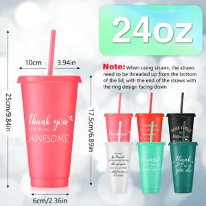 Zhehao 20 Pcs Thank You Cup Tumblers Employee Appreciation Gifts Bulk, 24 oz Plastic Coffee Cups with Straws and Lids, Team Gifts for Staff Coworker Friends(Bright Colors)