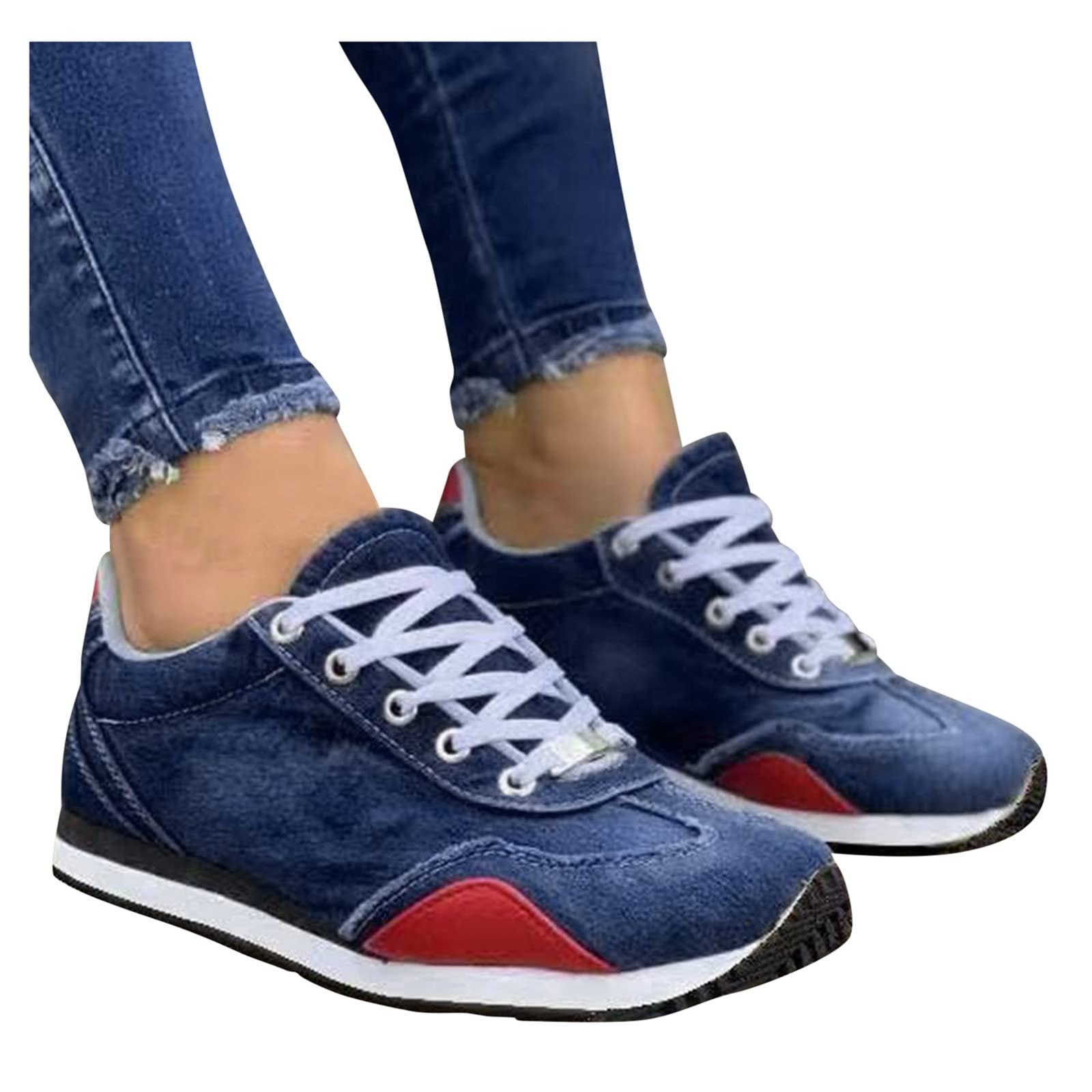 Womens Tennis Shoes Durable Non Slip Sneakers Mesh Breathable Round Toe Tennis Shoes Dressy Wide Fitting Sneakers Loafers Ladies Lightweight Soft Sole Trail Running Jogging Shoes Dark Blue