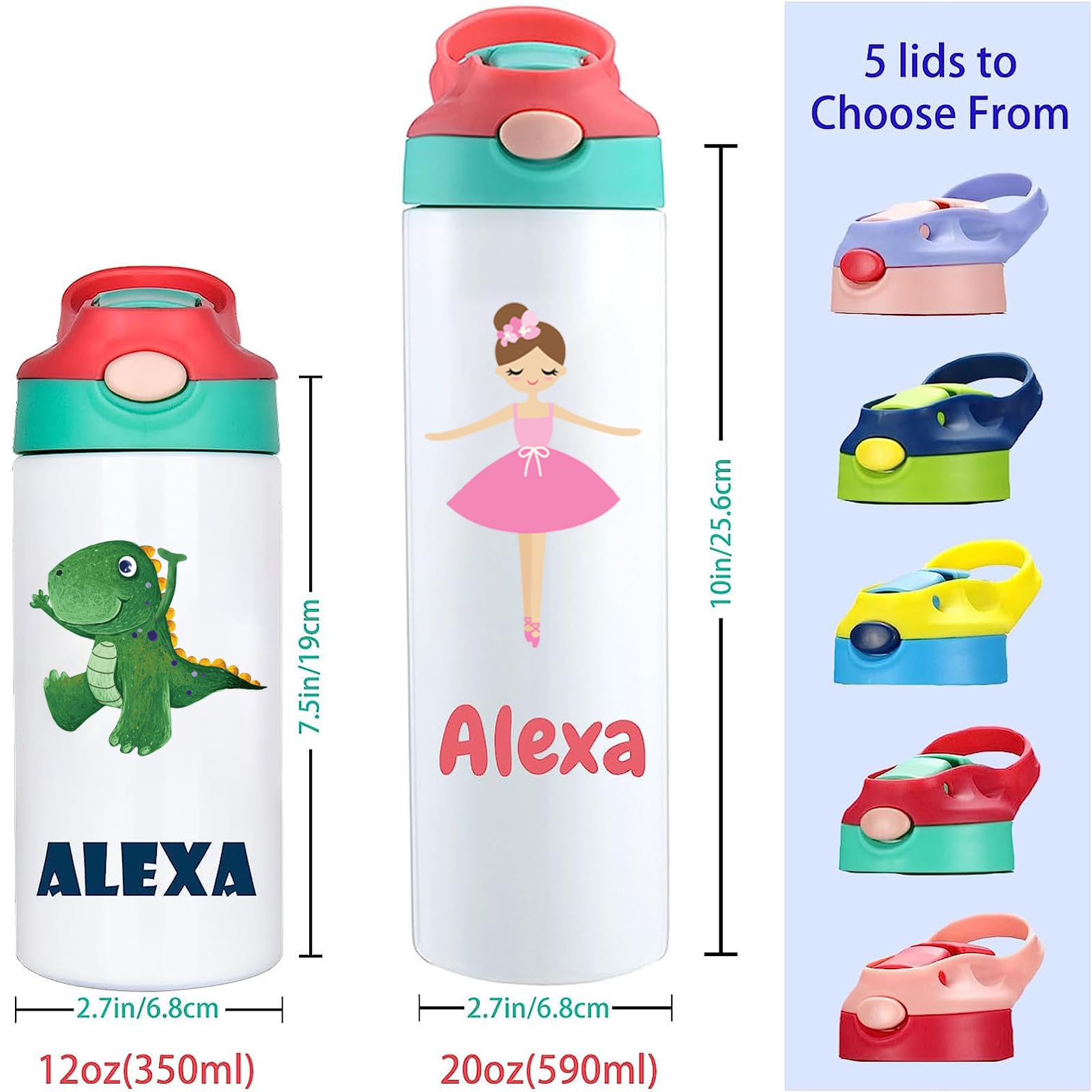 Yibanda Personalized Ballerina Gift Custom Dance Water Bottle with Name Straw Lid Customized Ballet Tumbler Dancer Cup Gifts for Ballerina Girls Kids Women 12oz