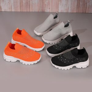 Sneakers for Women Durable Anti Slip Sneakers Mesh Breathable Round Toe Sports Shoes Dressy Wide Fitting Sneakers Loafers Ladies Lightweight Soft Sole Running Hiking Jogging Shoes Orange