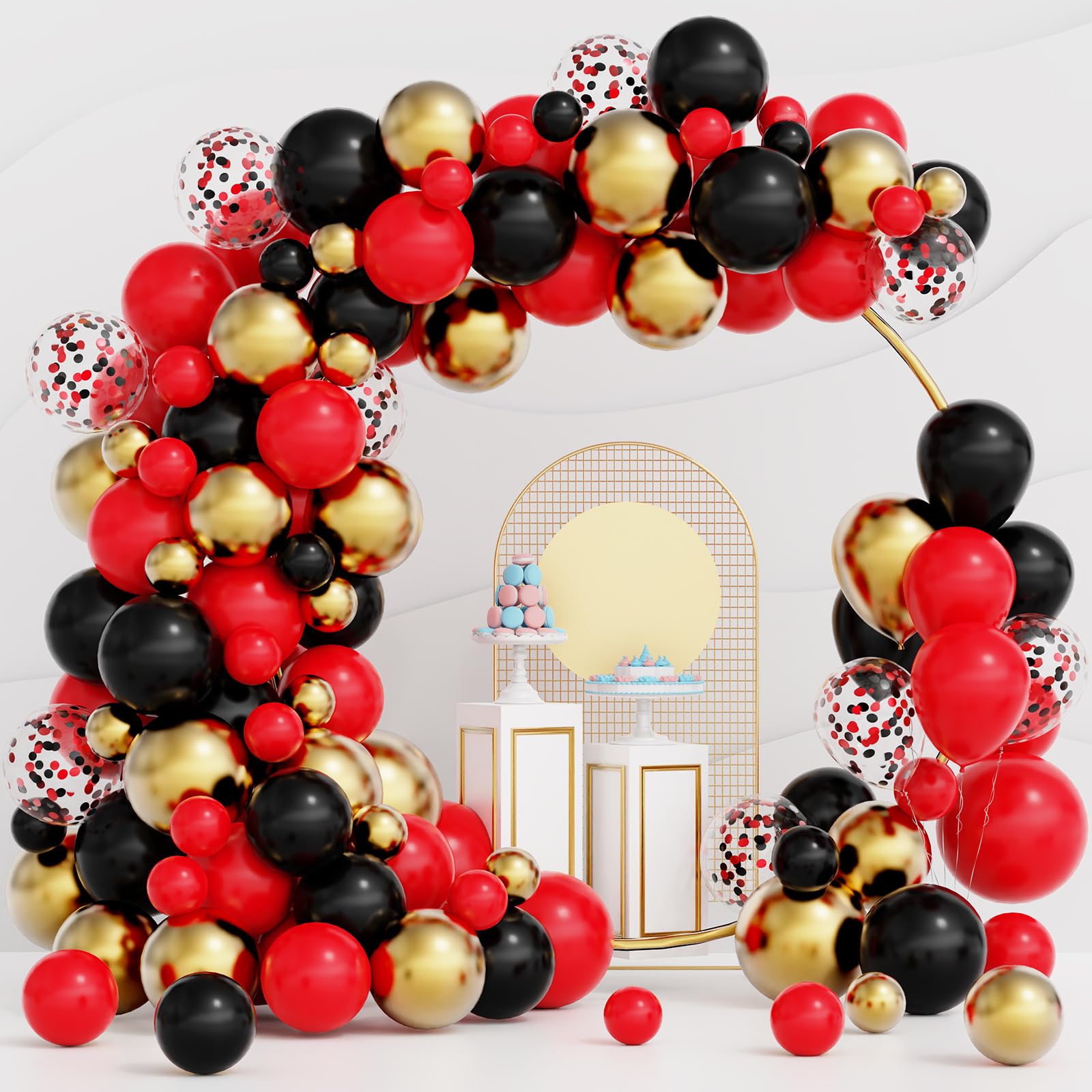 Red and Black Balloons, 120pcs Red and Black Gold Balloon Garland Arch Kit for Casino Theme Party Decorations, New Year, Hollywood Theme Party Decoration