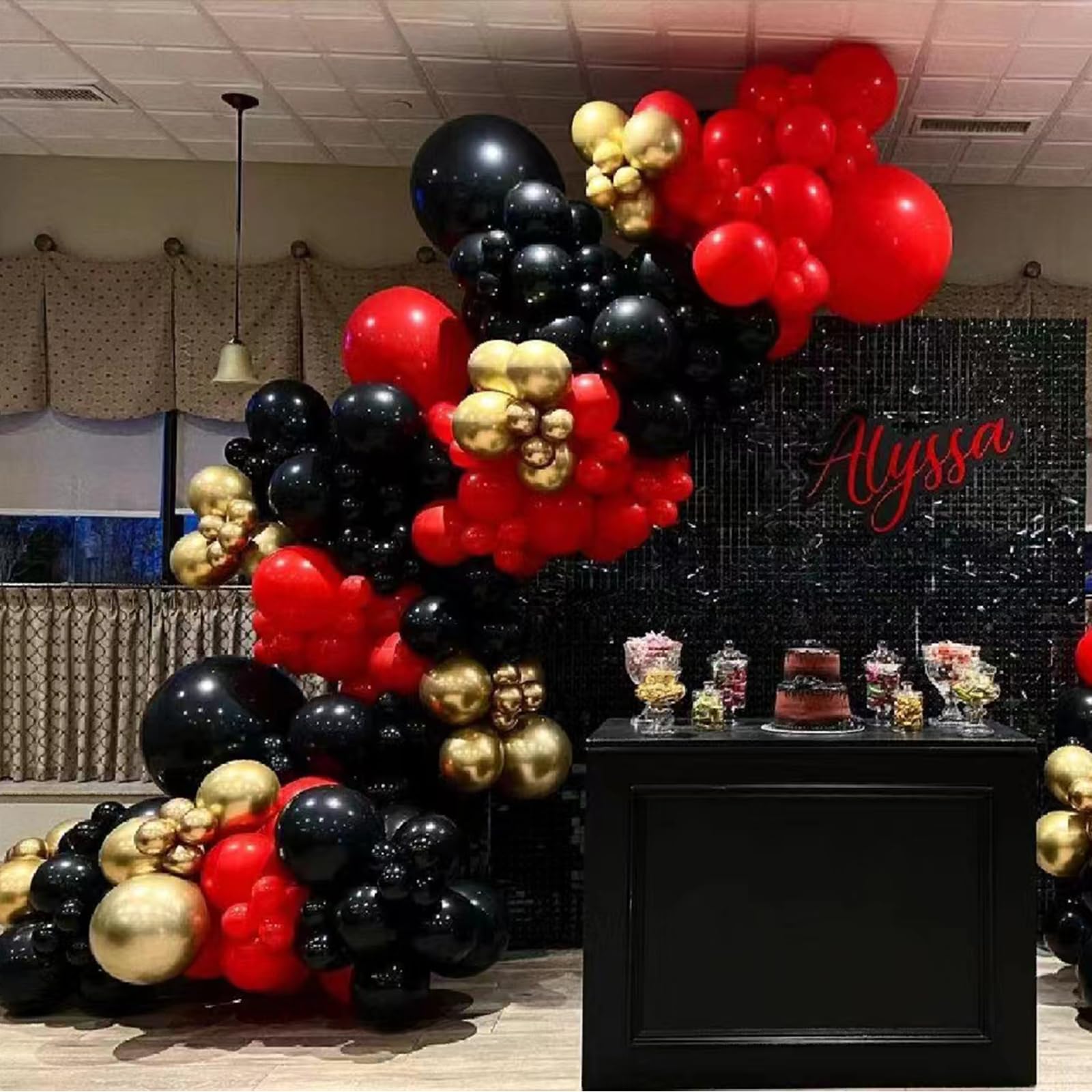 Red and Black Balloons, 120pcs Red and Black Gold Balloon Garland Arch Kit for Casino Theme Party Decorations, New Year, Hollywood Theme Party Decoration